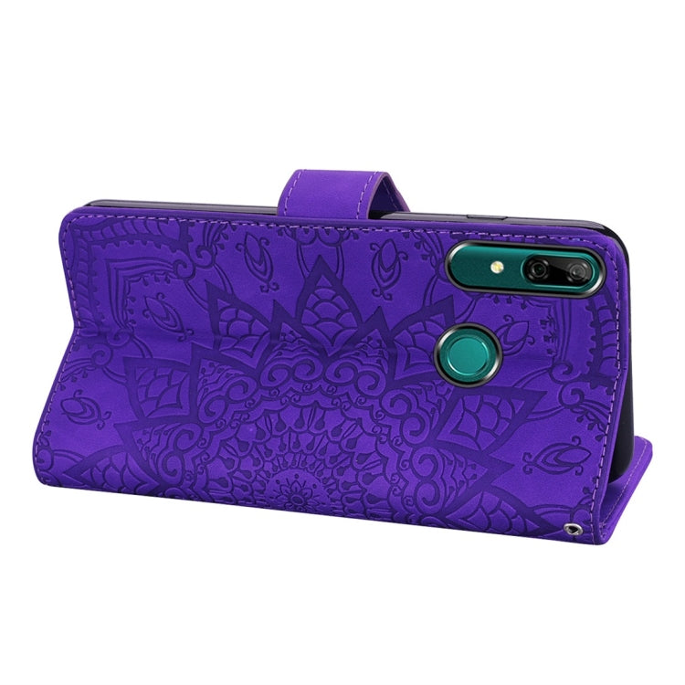 For Huawei P Smart 2019 Calf Pattern Diamond Mandala Double Folding Design Embossed Leather Case with Wallet & Holder & Card Slots