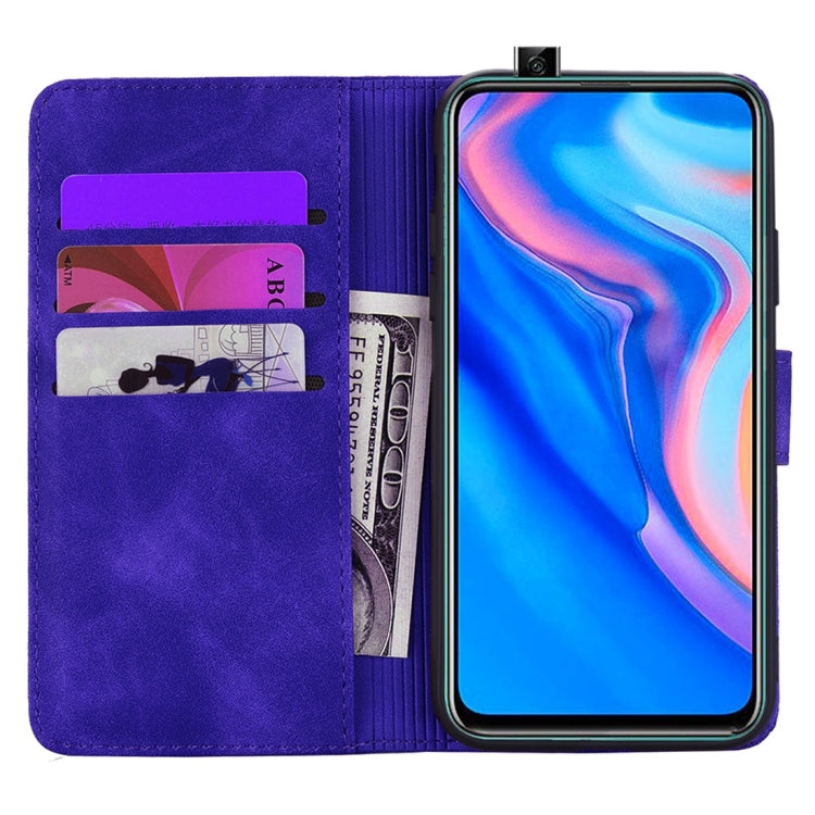 For Huawei P Smart 2019 Calf Pattern Diamond Mandala Double Folding Design Embossed Leather Case with Wallet & Holder & Card Slots