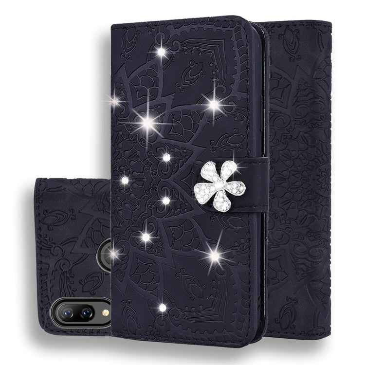 For Huawei P Smart+ 2019 / nova 3i Calf Pattern Diamond Mandala Double Folding Design Embossed Leather Case with Wallet & Holder & Card Slots