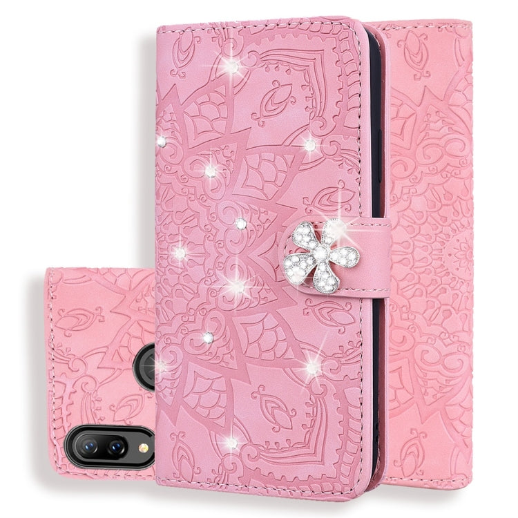 For Huawei P Smart+ 2019 / nova 3i Calf Pattern Diamond Mandala Double Folding Design Embossed Leather Case with Wallet & Holder & Card Slots