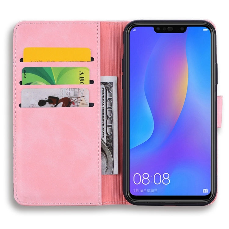 For Huawei P Smart+ 2019 / nova 3i Calf Pattern Diamond Mandala Double Folding Design Embossed Leather Case with Wallet & Holder & Card Slots