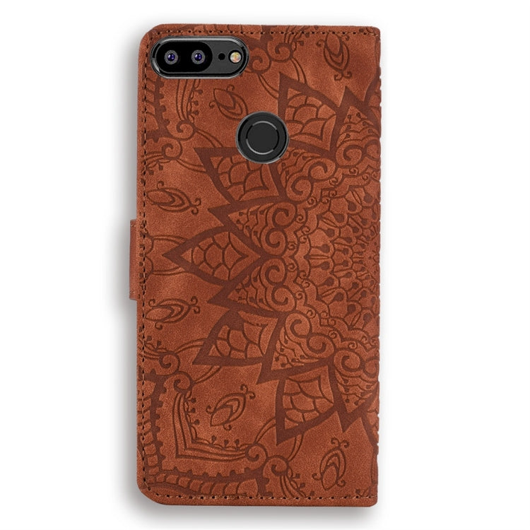 For Huawei P Smart / Honor 9 Lite Calf Pattern Diamond Mandala Double Folding Design Embossed Leather Case with Wallet & Holder & Card Slots