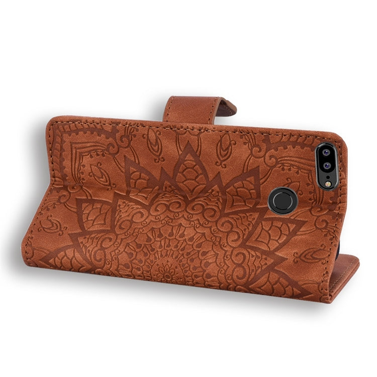 For Huawei P Smart / Honor 9 Lite Calf Pattern Diamond Mandala Double Folding Design Embossed Leather Case with Wallet & Holder & Card Slots