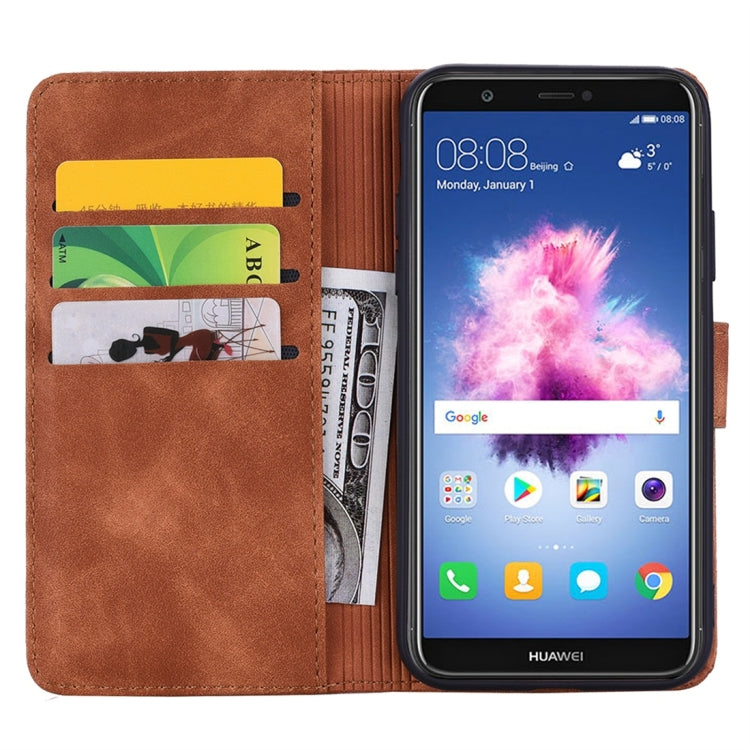 For Huawei P Smart / Honor 9 Lite Calf Pattern Diamond Mandala Double Folding Design Embossed Leather Case with Wallet & Holder & Card Slots