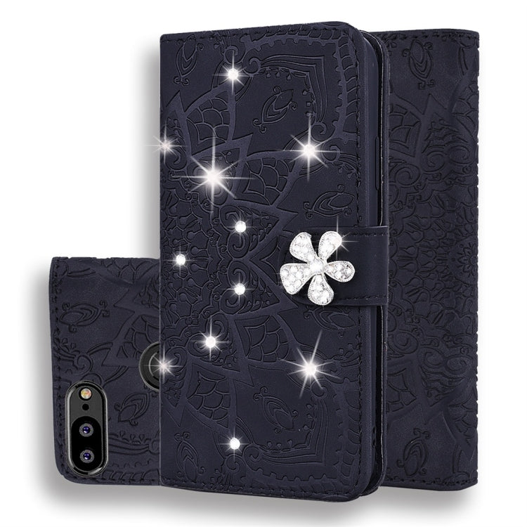 For Huawei P Smart / Honor 9 Lite Calf Pattern Diamond Mandala Double Folding Design Embossed Leather Case with Wallet & Holder & Card Slots