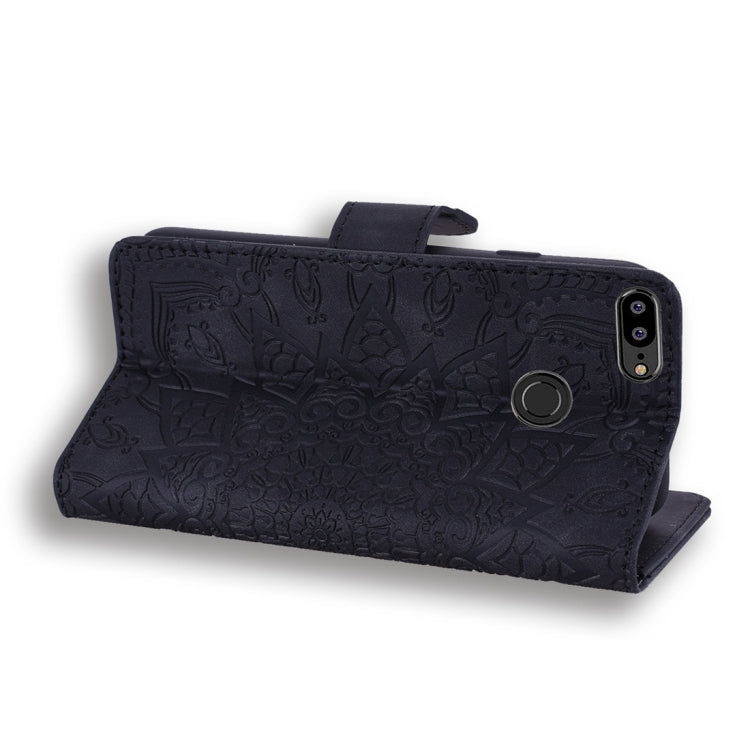 For Huawei P Smart / Honor 9 Lite Calf Pattern Diamond Mandala Double Folding Design Embossed Leather Case with Wallet & Holder & Card Slots