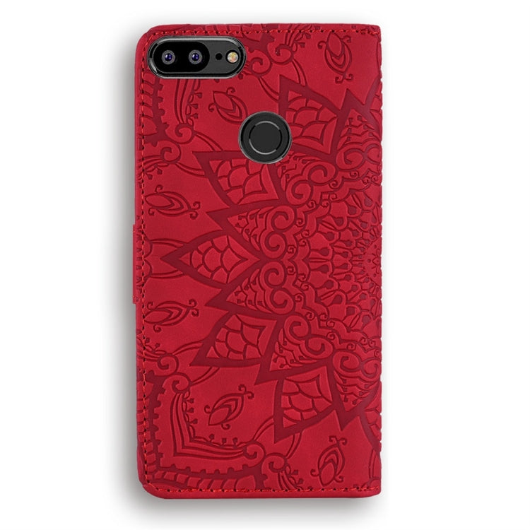 For Huawei P Smart / Honor 9 Lite Calf Pattern Diamond Mandala Double Folding Design Embossed Leather Case with Wallet & Holder & Card Slots