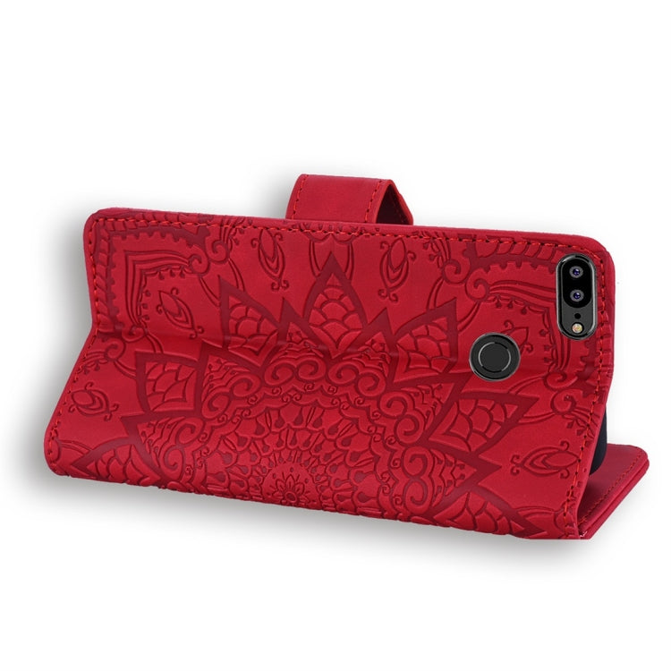 For Huawei P Smart / Honor 9 Lite Calf Pattern Diamond Mandala Double Folding Design Embossed Leather Case with Wallet & Holder & Card Slots