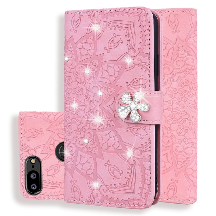 For Huawei P Smart / Honor 9 Lite Calf Pattern Diamond Mandala Double Folding Design Embossed Leather Case with Wallet & Holder & Card Slots