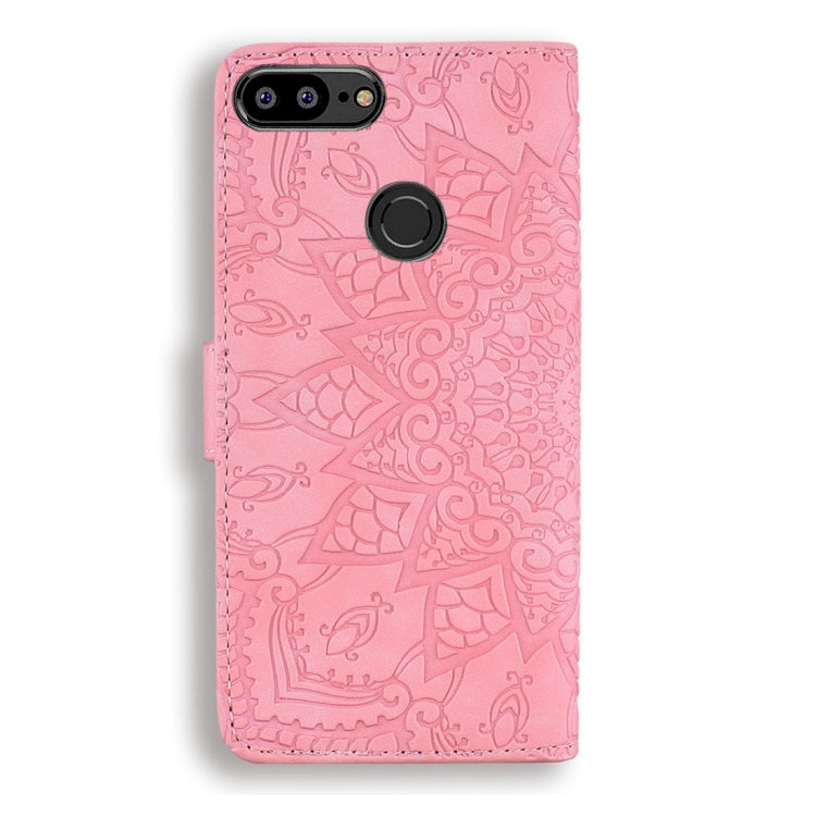 For Huawei P Smart / Honor 9 Lite Calf Pattern Diamond Mandala Double Folding Design Embossed Leather Case with Wallet & Holder & Card Slots