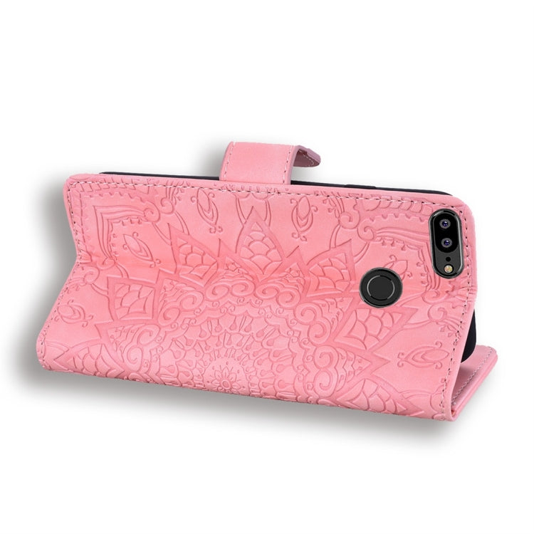 For Huawei P Smart / Honor 9 Lite Calf Pattern Diamond Mandala Double Folding Design Embossed Leather Case with Wallet & Holder & Card Slots