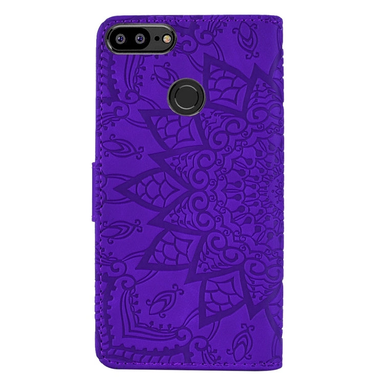 For Huawei P Smart / Honor 9 Lite Calf Pattern Diamond Mandala Double Folding Design Embossed Leather Case with Wallet & Holder & Card Slots
