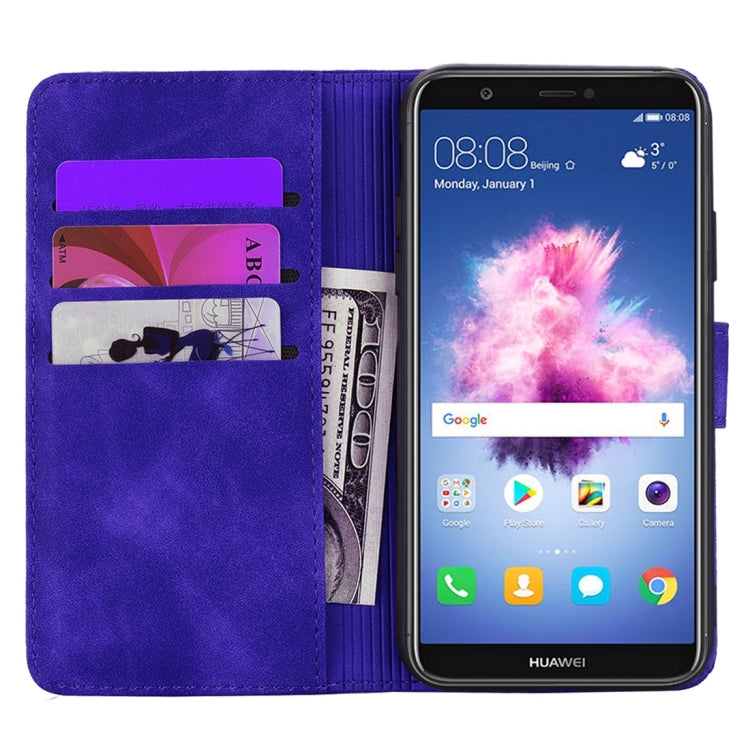 For Huawei P Smart / Honor 9 Lite Calf Pattern Diamond Mandala Double Folding Design Embossed Leather Case with Wallet & Holder & Card Slots