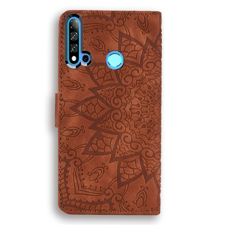 For Huawei P20 Lite (2019) / nova 5i Calf Pattern Diamond Mandala Double Folding Design Embossed Leather Case with Wallet & Holder & Card Slots