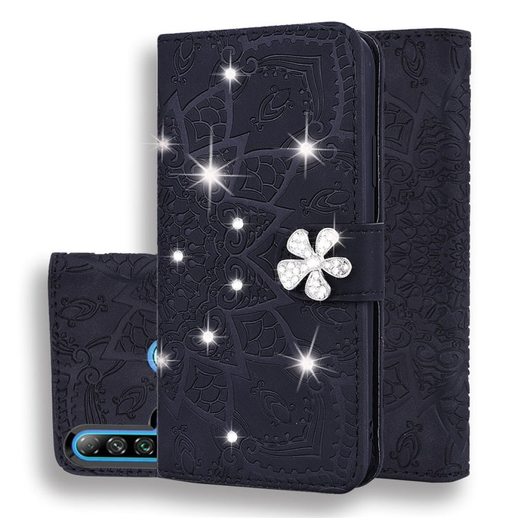 For Huawei P20 Lite (2019) / nova 5i Calf Pattern Diamond Mandala Double Folding Design Embossed Leather Case with Wallet & Holder & Card Slots