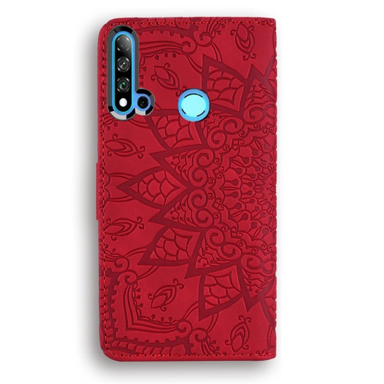 For Huawei P20 Lite (2019) / nova 5i Calf Pattern Diamond Mandala Double Folding Design Embossed Leather Case with Wallet & Holder & Card Slots