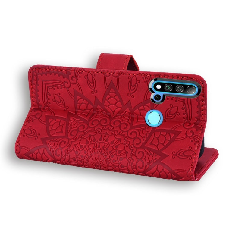 For Huawei P20 Lite (2019) / nova 5i Calf Pattern Diamond Mandala Double Folding Design Embossed Leather Case with Wallet & Holder & Card Slots