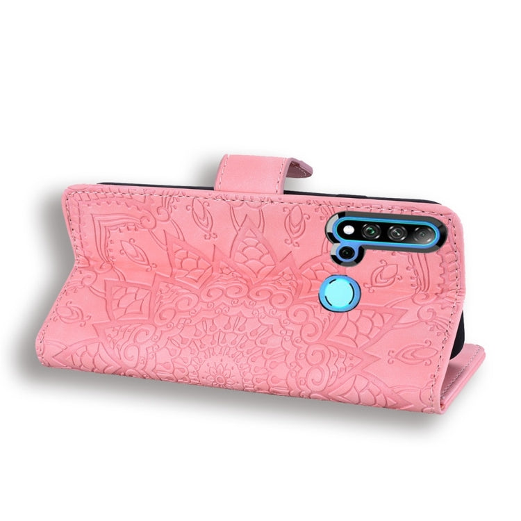 For Huawei P20 Lite (2019) / nova 5i Calf Pattern Diamond Mandala Double Folding Design Embossed Leather Case with Wallet & Holder & Card Slots