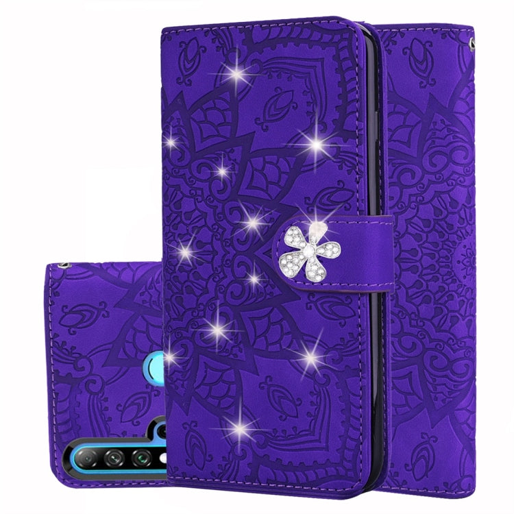 For Huawei P20 Lite (2019) / nova 5i Calf Pattern Diamond Mandala Double Folding Design Embossed Leather Case with Wallet & Holder & Card Slots