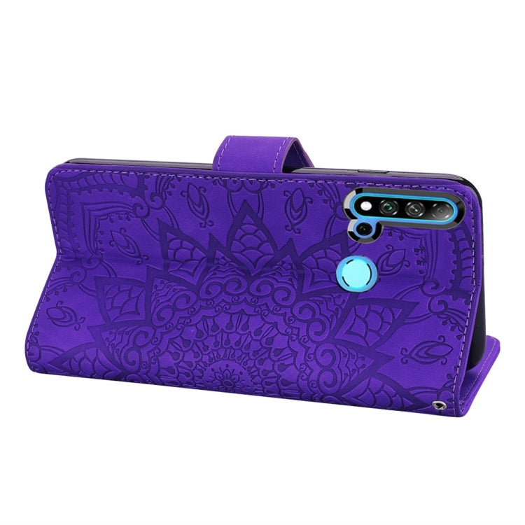For Huawei P20 Lite (2019) / nova 5i Calf Pattern Diamond Mandala Double Folding Design Embossed Leather Case with Wallet & Holder & Card Slots