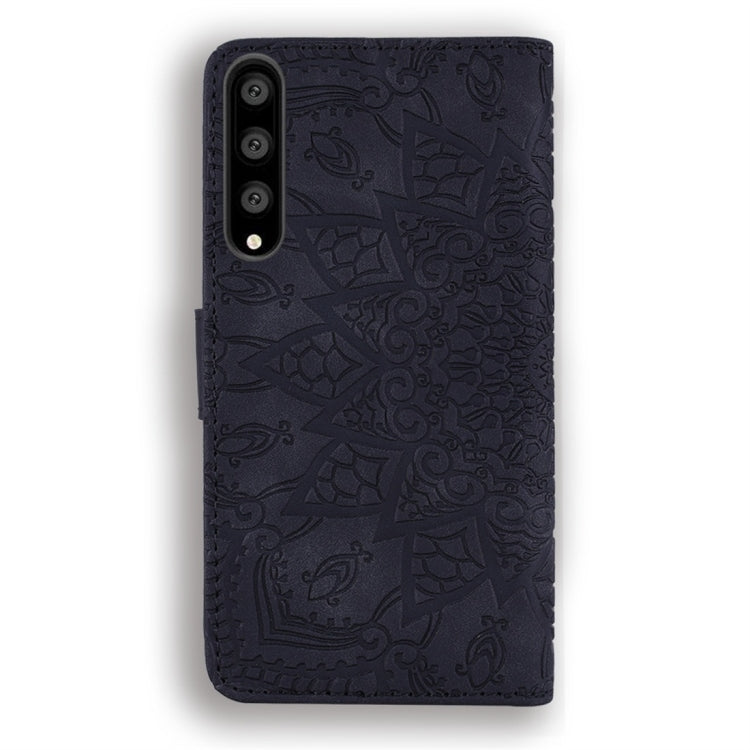 For Huawei P20 Pro Calf Pattern Diamond Mandala Double Folding Design Embossed Leather Case with Wallet & Holder & Card Slots