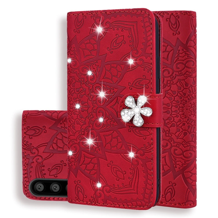 For Huawei P20 Pro Calf Pattern Diamond Mandala Double Folding Design Embossed Leather Case with Wallet & Holder & Card Slots