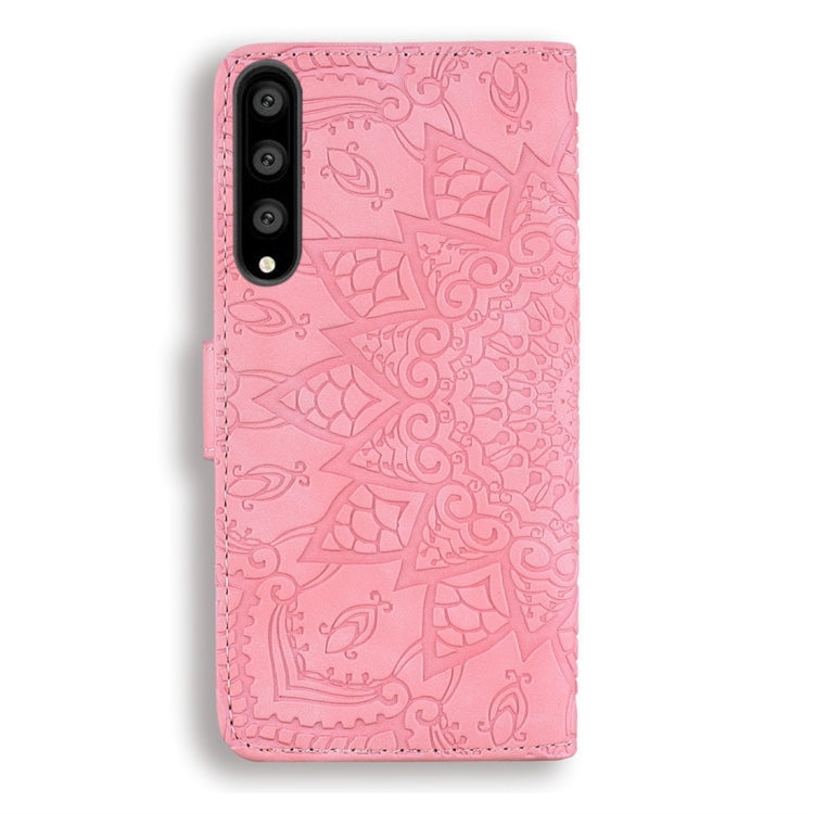 For Huawei P20 Pro Calf Pattern Diamond Mandala Double Folding Design Embossed Leather Case with Wallet & Holder & Card Slots