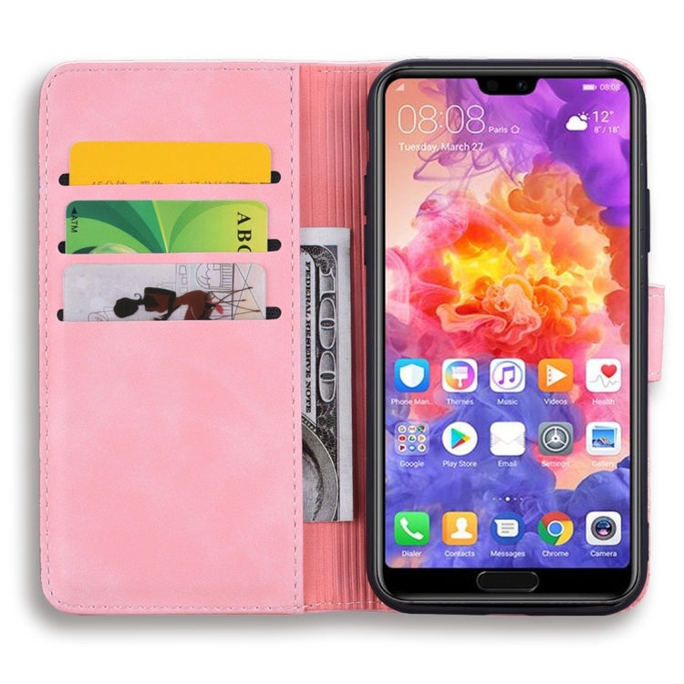 For Huawei P20 Pro Calf Pattern Diamond Mandala Double Folding Design Embossed Leather Case with Wallet & Holder & Card Slots