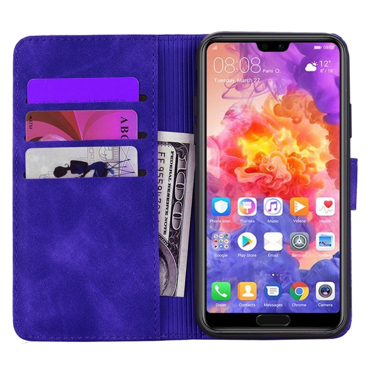 For Huawei P20 Pro Calf Pattern Diamond Mandala Double Folding Design Embossed Leather Case with Wallet & Holder & Card Slots