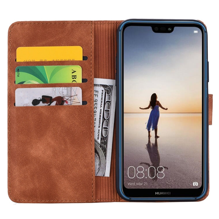 For Huawei P20 Lite / nova 3e Calf Pattern Diamond Mandala Double Folding Design Embossed Leather Case with Wallet & Holder & Card Slots
