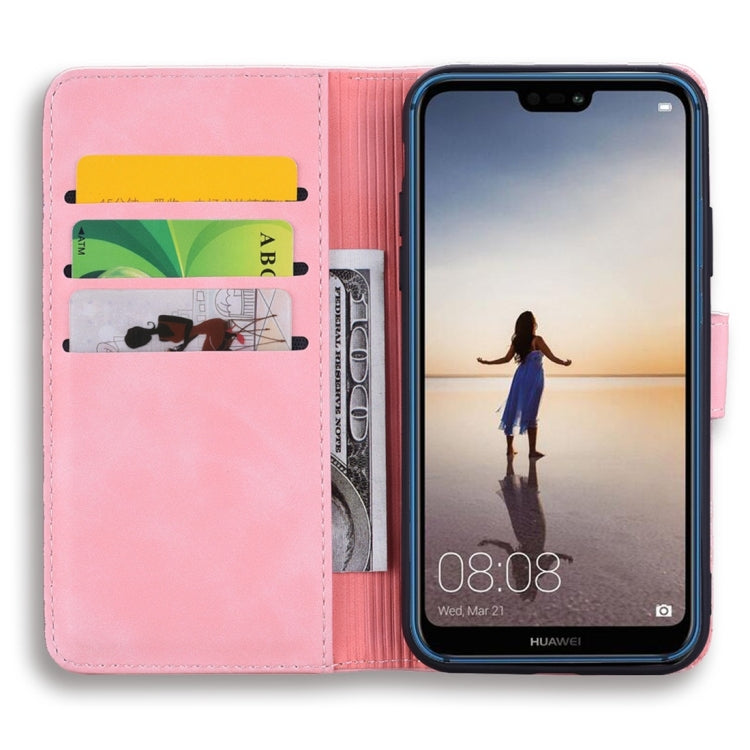For Huawei P20 Lite / nova 3e Calf Pattern Diamond Mandala Double Folding Design Embossed Leather Case with Wallet & Holder & Card Slots