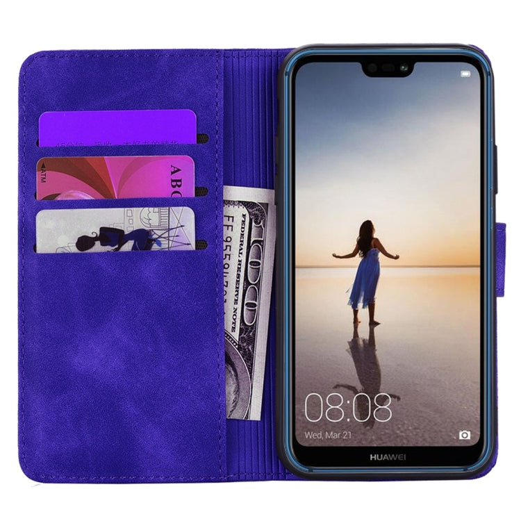 For Huawei P20 Lite / nova 3e Calf Pattern Diamond Mandala Double Folding Design Embossed Leather Case with Wallet & Holder & Card Slots