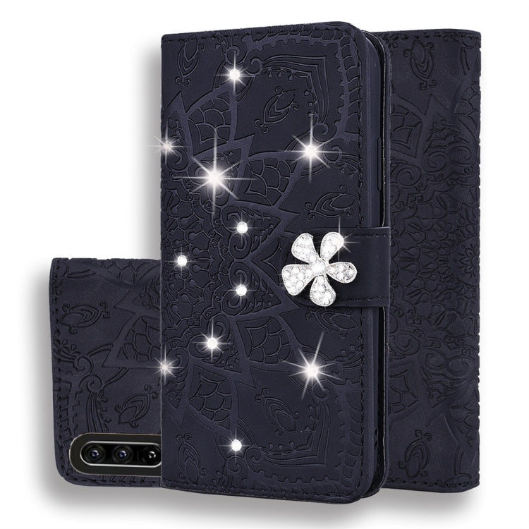For Huawei P30 Calf Pattern Diamond Mandala Double Folding Design Embossed Leather Case with Wallet & Holder & Card Slots