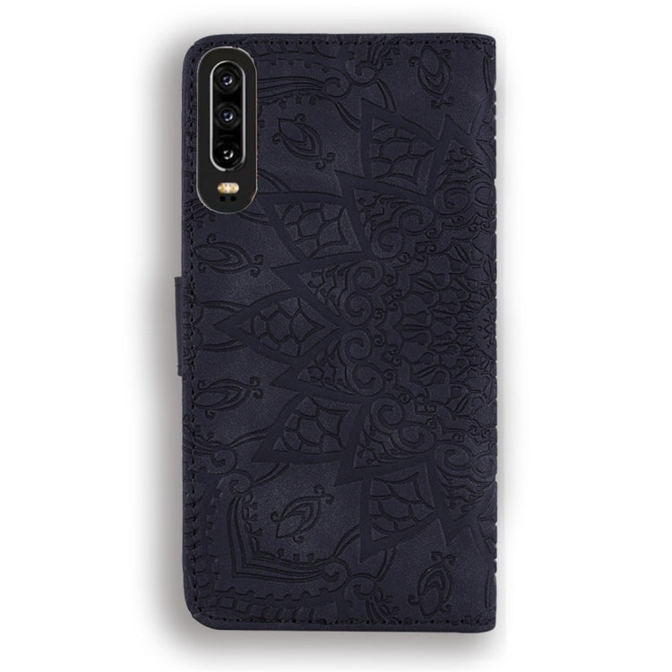 For Huawei P30 Calf Pattern Diamond Mandala Double Folding Design Embossed Leather Case with Wallet & Holder & Card Slots
