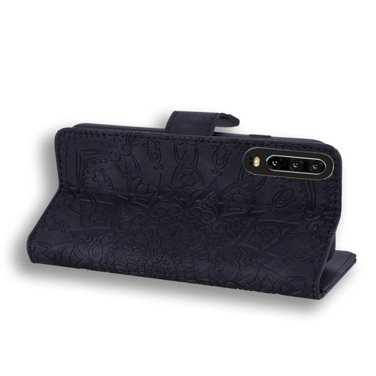 For Huawei P30 Calf Pattern Diamond Mandala Double Folding Design Embossed Leather Case with Wallet & Holder & Card Slots