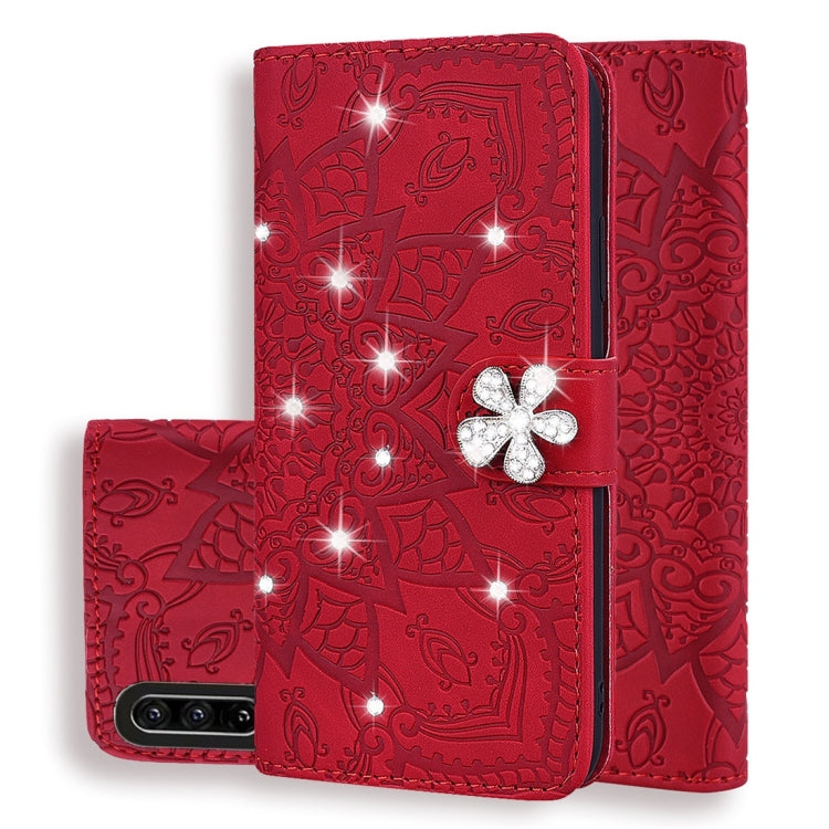 For Huawei P30 Calf Pattern Diamond Mandala Double Folding Design Embossed Leather Case with Wallet & Holder & Card Slots