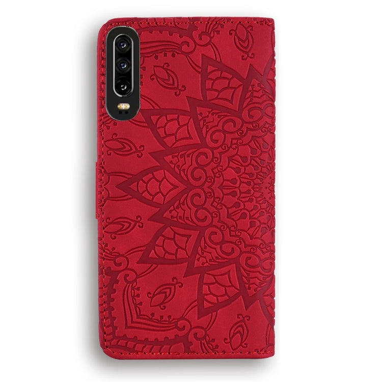 For Huawei P30 Calf Pattern Diamond Mandala Double Folding Design Embossed Leather Case with Wallet & Holder & Card Slots