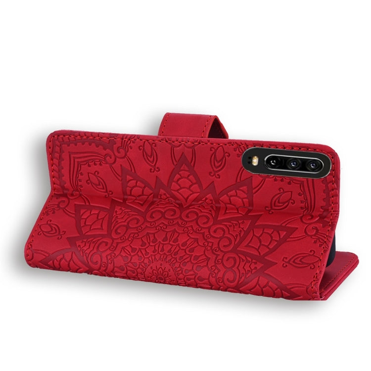 For Huawei P30 Calf Pattern Diamond Mandala Double Folding Design Embossed Leather Case with Wallet & Holder & Card Slots