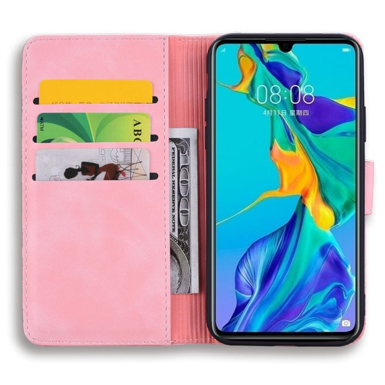 For Huawei P30 Calf Pattern Diamond Mandala Double Folding Design Embossed Leather Case with Wallet & Holder & Card Slots
