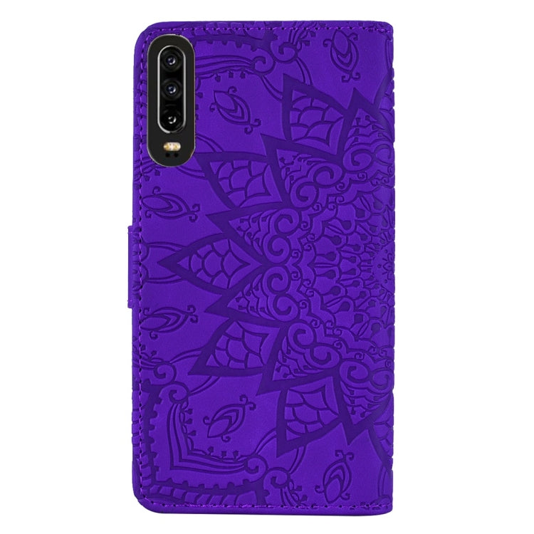For Huawei P30 Calf Pattern Diamond Mandala Double Folding Design Embossed Leather Case with Wallet & Holder & Card Slots