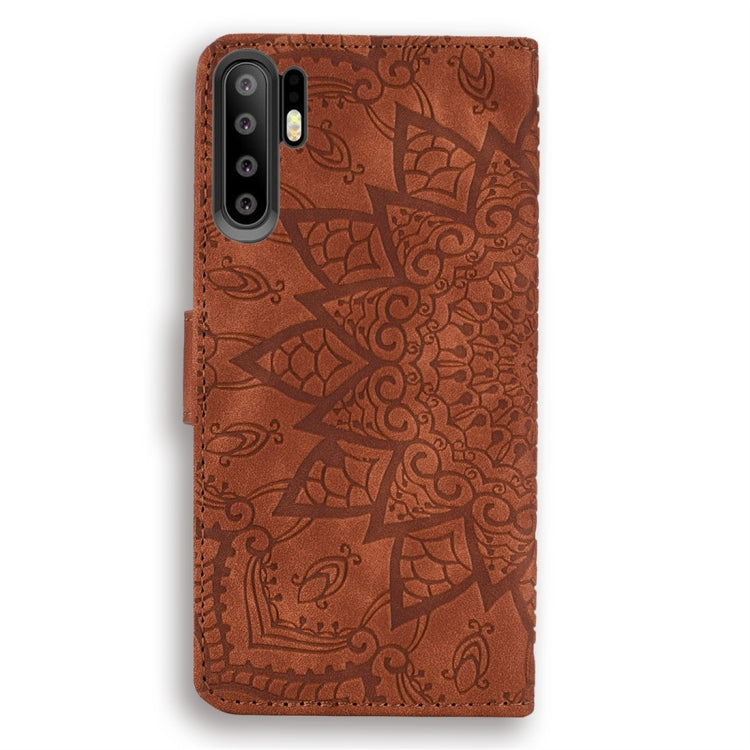 For Huawei P30 Pro Calf Pattern Diamond Mandala Double Folding Design Embossed Leather Case with Wallet & Holder & Card Slots