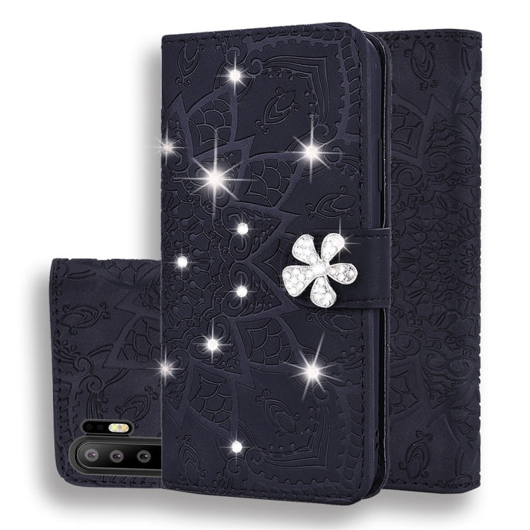 For Huawei P30 Pro Calf Pattern Diamond Mandala Double Folding Design Embossed Leather Case with Wallet & Holder & Card Slots