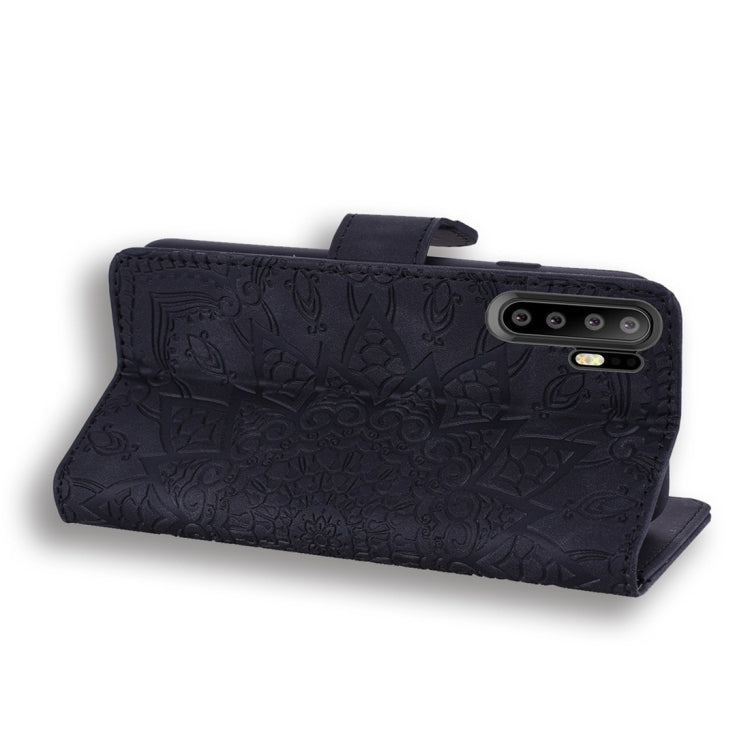 For Huawei P30 Pro Calf Pattern Diamond Mandala Double Folding Design Embossed Leather Case with Wallet & Holder & Card Slots