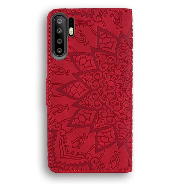 For Huawei P30 Pro Calf Pattern Diamond Mandala Double Folding Design Embossed Leather Case with Wallet & Holder & Card Slots