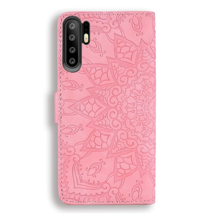 For Huawei P30 Pro Calf Pattern Diamond Mandala Double Folding Design Embossed Leather Case with Wallet & Holder & Card Slots