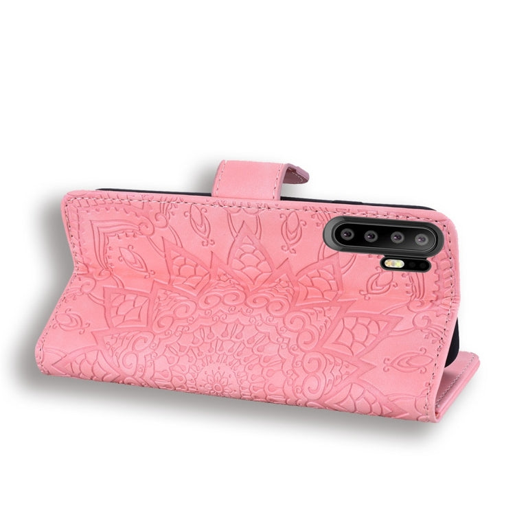 For Huawei P30 Pro Calf Pattern Diamond Mandala Double Folding Design Embossed Leather Case with Wallet & Holder & Card Slots