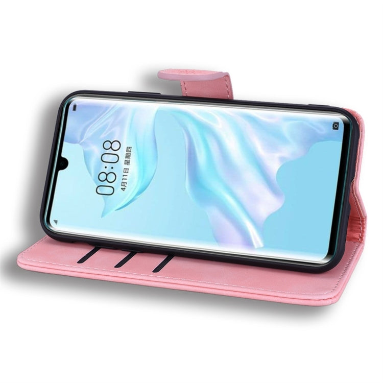 For Huawei P30 Pro Calf Pattern Diamond Mandala Double Folding Design Embossed Leather Case with Wallet & Holder & Card Slots