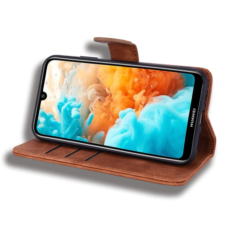 For Huawei Y6 (2019) Calf Pattern Diamond Mandala Double Folding Design Embossed Leather Case with Wallet & Holder & Card Slots
