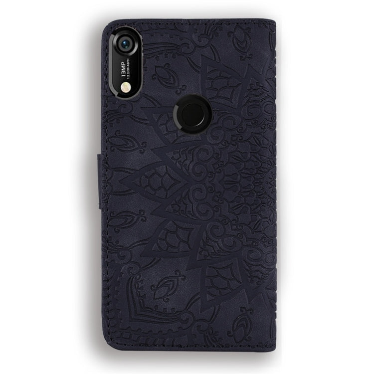 For Huawei Y6 (2019) Calf Pattern Diamond Mandala Double Folding Design Embossed Leather Case with Wallet & Holder & Card Slots