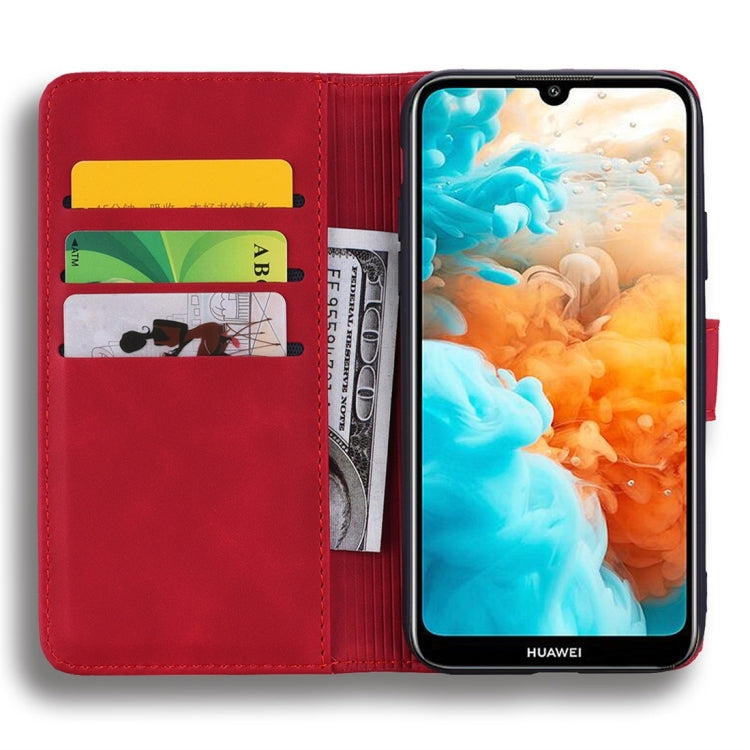 For Huawei Y6 (2019) Calf Pattern Diamond Mandala Double Folding Design Embossed Leather Case with Wallet & Holder & Card Slots